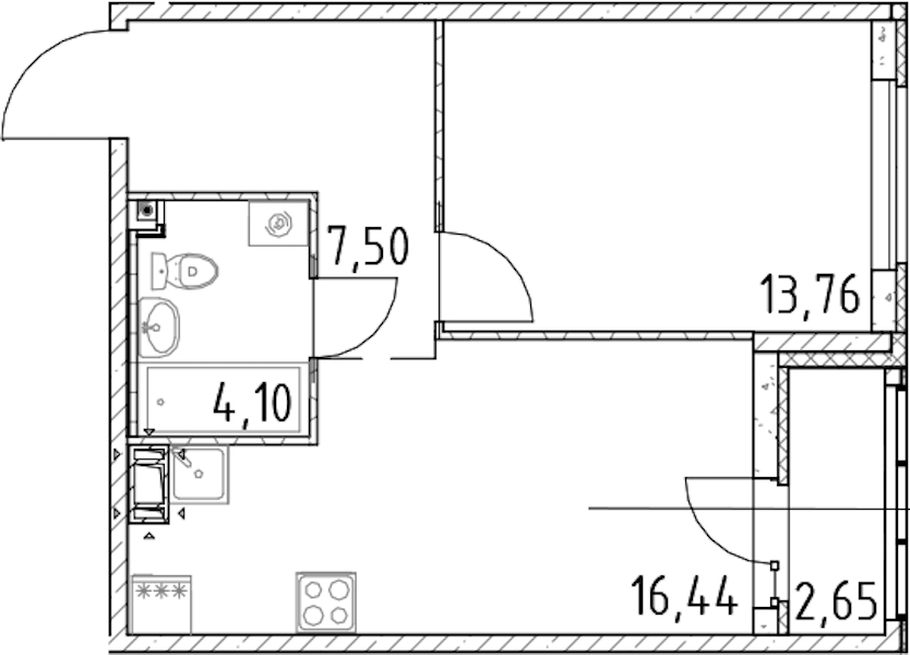 1-комнатная квартира 41.8 м², 17/17 эт., ЖК «Город Первых»